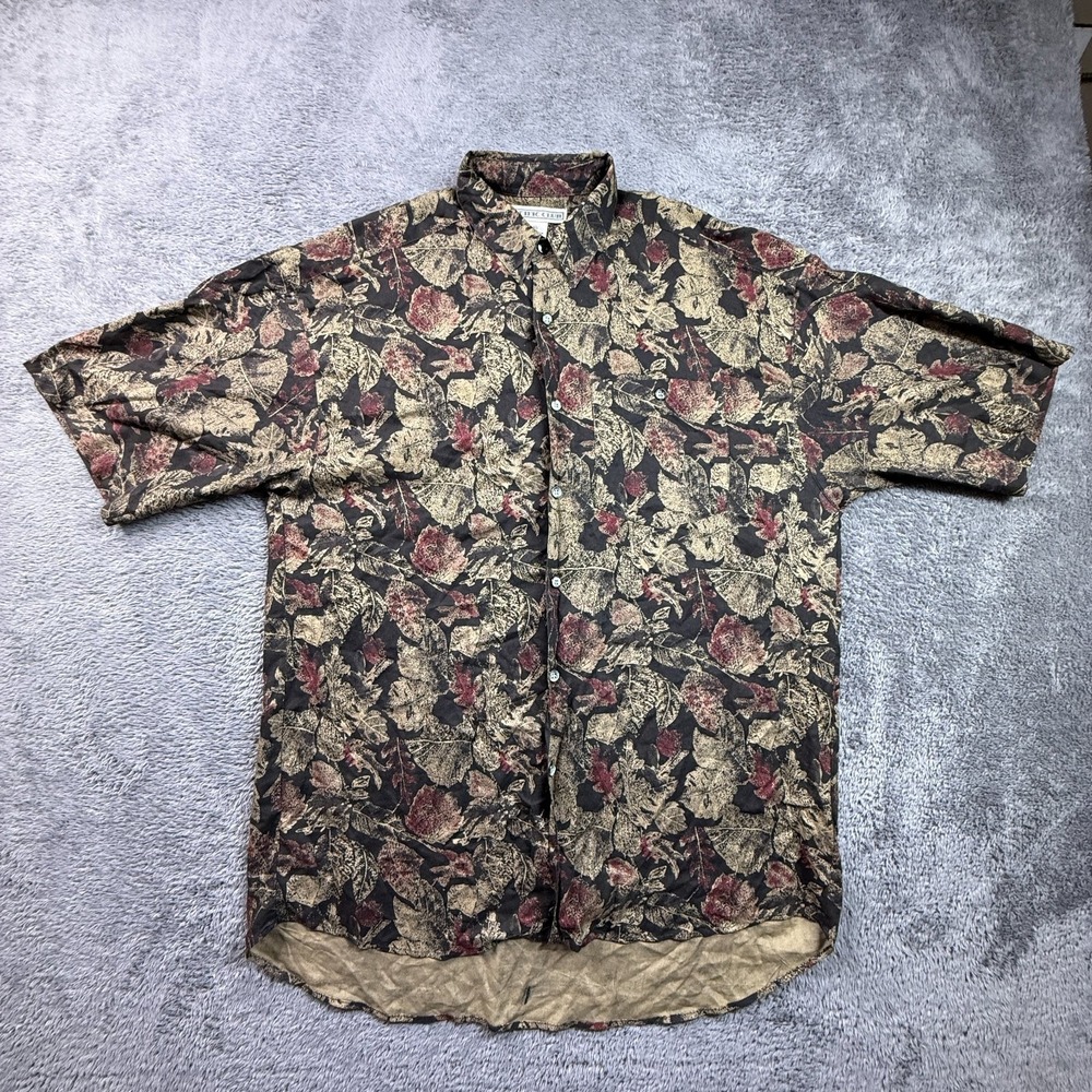 Pacific Club M Mens Floral Abstract Button Up Shirt Autumn Colors Rayon